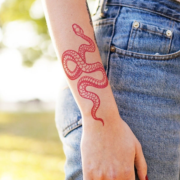 Grand serpent rouge - Red Snake Temporary Tattoo / Red Serpent Tattoo / Snake Tattoo / Big Snake Tattoo / Big Red Snake / Modern Snake Tattoo