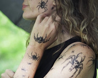 Halloween Spiders Set - Spiders Temporary Tattoos / Scary Spiders Costume / Spiders Arm Sleeve Tattoo / Crawling Spiders Halloween Costume