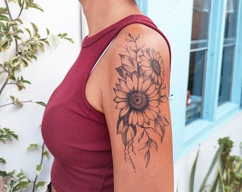 Tatouage de tournesol - tatouage temporaire de fleur / tatouage temporaire femme / tatouage floral / tatouage temporaire de tournesol / tournesol / Helianthus