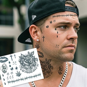 Thug Tattoo Face Set - Thug Temporary Tattoo Set / Gangbanger Face Tattoos / Criminal Face Tattoos / Rapper Face Tattoos / Hood Tattoos