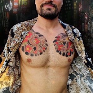 Majima Inspired Temporary Tattoos (Chest SET) - Japanese Temporary Tattoo / Cosplay Tattoo / Halloween Yakuza Temporary Tattoos / Goro