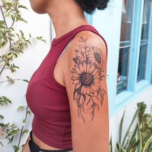 Sunflower Tattoo - Flower Temporary Tattoo / Woman Temporary Tattoo / Floral Tattoo / Sunflower Temporary Tattoo / Sunflower / Helianthus