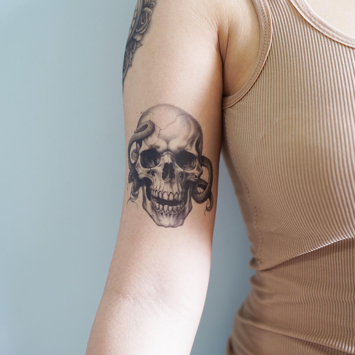 Skull & Snake Tattoo - Temporary Tattoo / Skull Temporary Tattoo / Snake Temporary Tattoo / Scary Tattoo / Halloween Tattoo / Snake Tattoo