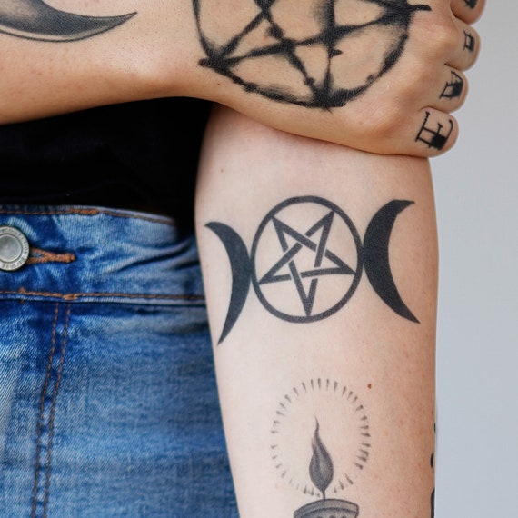 Triple Moon Symbol Triple Moon Temporary Tattoo / Triple Moon Goddess Tattoo  / Witch Tattoo / Mystic / Pagan Tattoo / Triple Moon Pentacle - Etsy UK