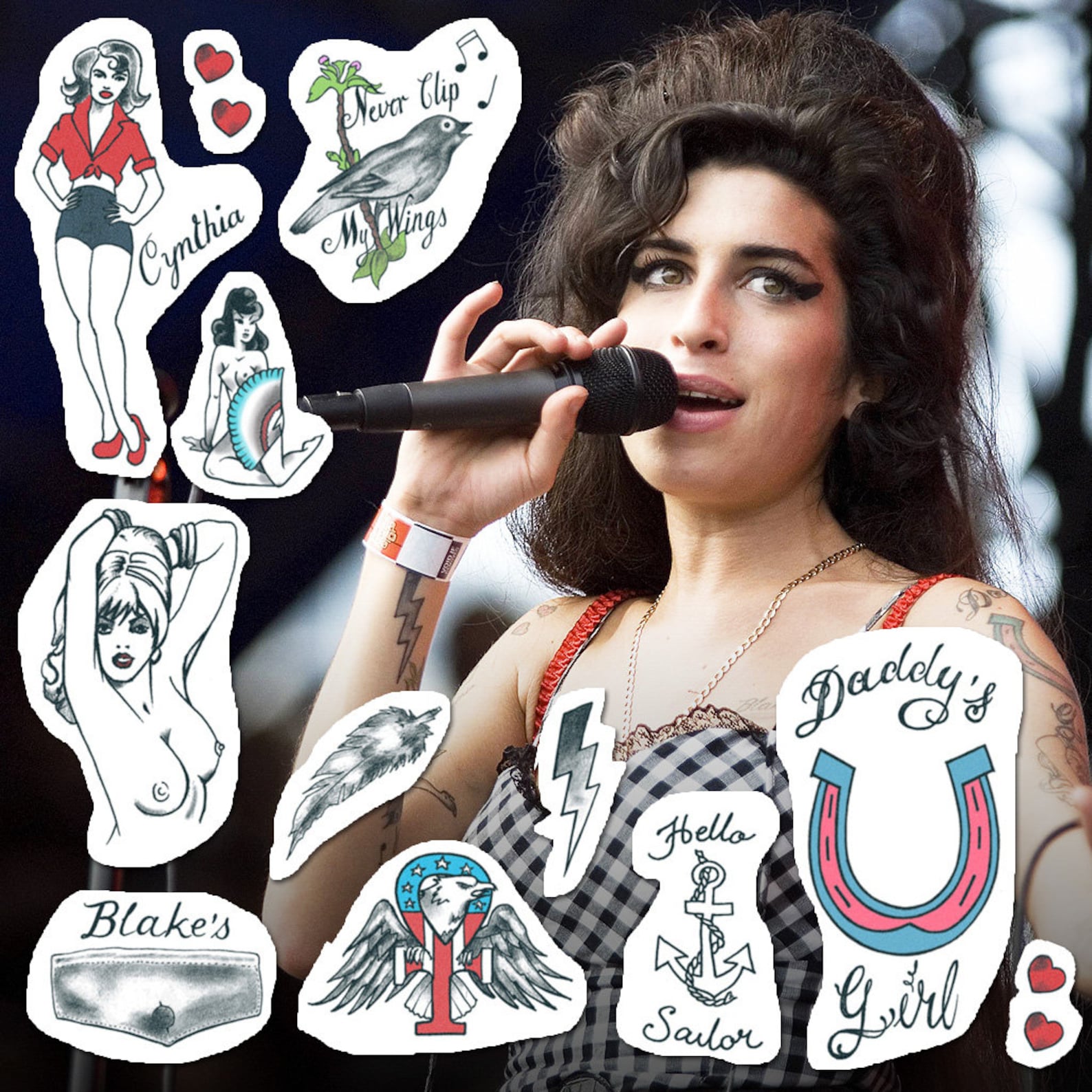 Amy Winehouse Temporary Tattoo Set Amy Winehouse Tattoos / Amy