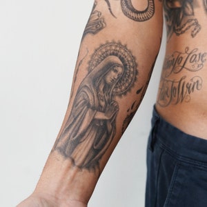 Virgin Mary - Virgin Mary Temporary Tattoo / Mother of God Tattoo / Mary Mother of Jesus Tattoo / Religious Tattoo / Mary of Nazareth Tattoo