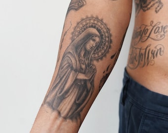 Virgin Mary - Virgin Mary Temporary Tattoo / Mother of God Tattoo / Mary Mother of Jesus Tattoo / Religious Tattoo / Mary of Nazareth Tattoo
