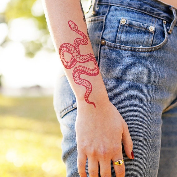 Large Red Snake Red Snake Temporary Tattoo Red Serpent Etsy