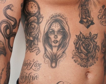 Day of the Dead Girl - Chola Tattoo / Day of the Dead Temporary Tattoo / Day of the Dead Face Tattoo / Chicano Tattoo / Gangster Tattoo