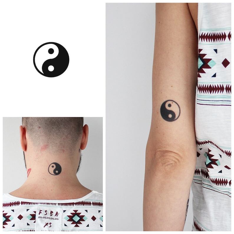Yin Yang set of 2 Temporary Tattoo / Black Tattoo / Circle Etsy Canada