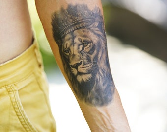 Roi de la jungle tatouage - tatouage temporaire / tatouage Lion / tatouage temporaire Lion / tatouage Animal / grand tatouage Lion / Leo tatouage / Lion