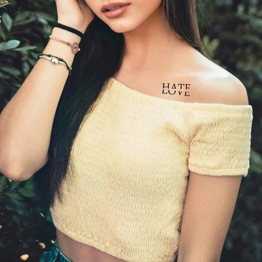 Love Hate Tattoo Illusion Tattoo Love Hate Temporary Etsy