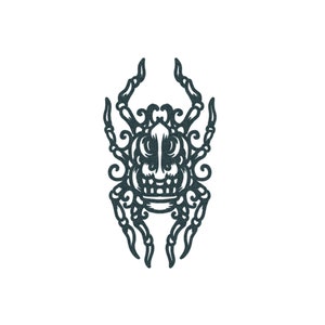 Skull Spider Tattoo - Spider Temporary Tattoo / Traditional Spider Tattoo / Blackwork Spider Tattoo / Scary Tattoo / Cool Spider Tattoo