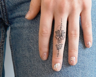 Unalome Lotus Temporary Tattoo Set of Two / Bohemian Temporary - Etsy