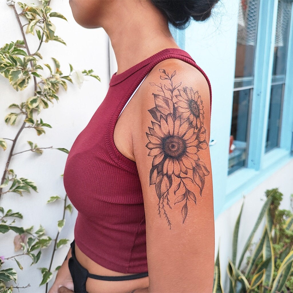 Small Rose and Sunflower Tattoo Ideas