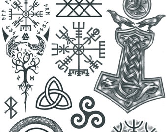 Wikinger Tattoo Set 2 - Nordische Tattoos / Wikinger Tattoo Set / Mjölnir Tattoo / Aegishjalmur / Helm Of Awe Tattoo / Ouroboros Tattoo