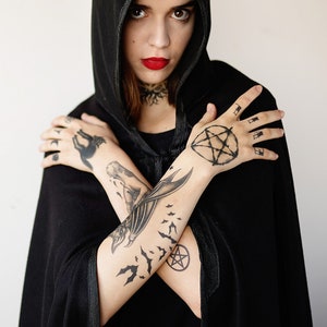 Witchcraft Tattoo Set - Witch Tattoos / Wiccan Tattoo / Demon Tattoo / Witchcraft Temporary Tattoo / Halloween Tattoo / Pentagram Tattoo