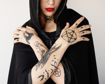 Witchcraft Tattoo Set - Witch Tattoos / Wiccan Tattoo / Demon Tattoo / Witchcraft Temporary Tattoo / Halloween Tattoo / Pentagram Tattoo