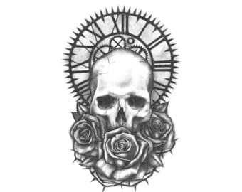 La muerte está llegando Skull Clock Tatuaje / Skull Roses - Etsy México La muerte está llegando Skull Clock Tatuaje / Skull Roses - Etsy México