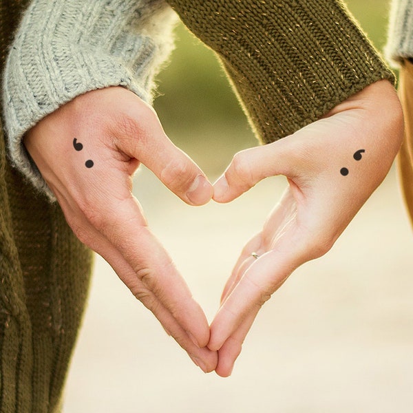 Semicolon Tattoo (Set of 4) - Temporary Tattoo / Semicolon Temporary Tattoo / Little Tattoo / Tiny Tattoo / Small Tattoo / Semicolon Tattoo