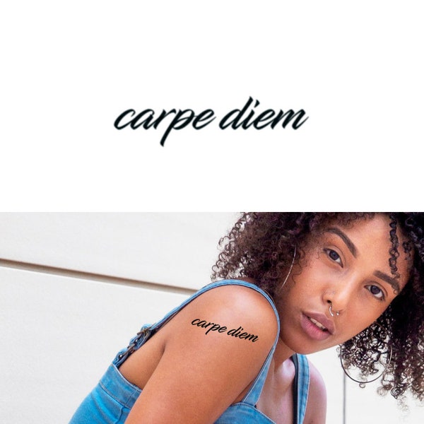 Carpe Diem Tattoo (set van 2)-Latijns gezegde Tattoo/Carpe Diem tijdelijke tattoo/Grijp de dag Tattoo/script tattoo/tekst Tattoo/Word