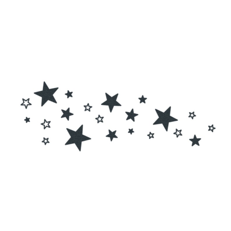May include: A scattering of dark gray stars of various sizes on a white background.