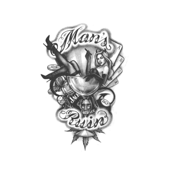 Man S Ruin Tattoo Chola Tattoo Chicano Tattoo Etsy