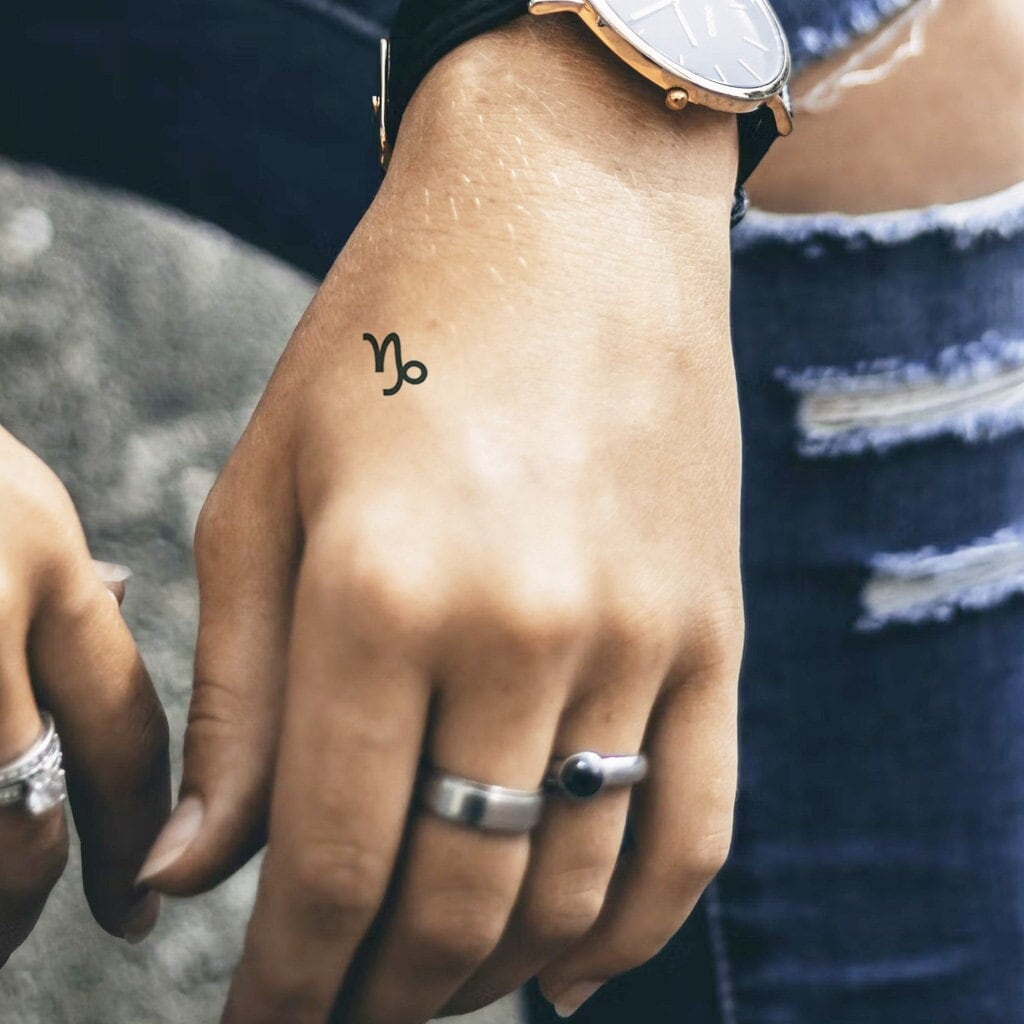Tiny Capricorn Sign Tattoos (Set of 8) - Capricorn Symbol Temporary Tattoos / Capricorn Sign Tattoo / Capricorn Zodiac Tattoo / Astro Sign