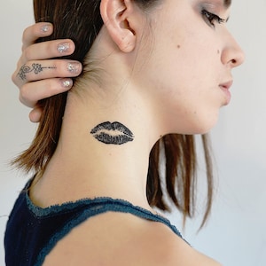 Black Lipstick Tattoo (set of 2) - Lips Temporary Tattoo / Kiss Mark