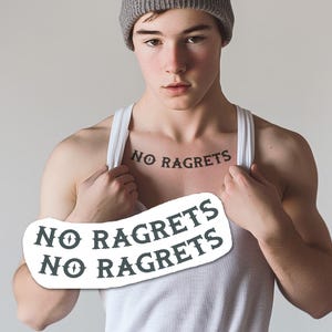 Tatuagem sem Ragrets (conjunto de 2) - Tatuagem temporária sem Ragrets / Cosplay engraçado / Fantasia sem Ragrets / Letras sem Ragrets / Sem Ragrets engraçado