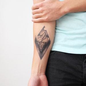 Mountain Lake - Temporary Tattoo / Mountain Temporary Tattoo / Blackwork Temporary Tattoo / Mountain Triangle /Lake Tattoo /Forearm Mountain