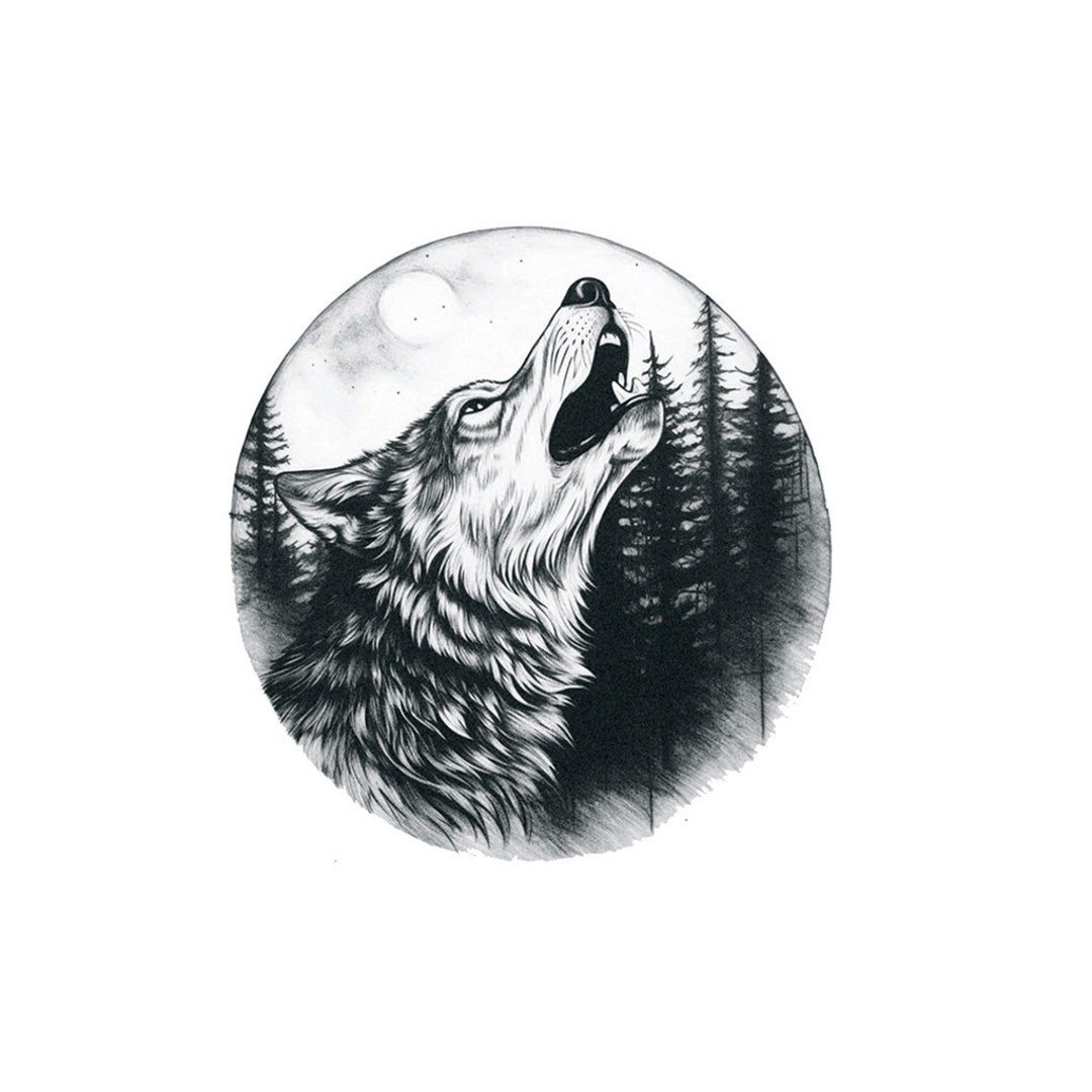Lobo aullando Tatuaje temporal Tatuaje de lobo aullando Tatuaje animal Tatuaje poderoso Tatuaje de bosque Tatuaje de lobo gris Canis Lupus Etsy Mexico