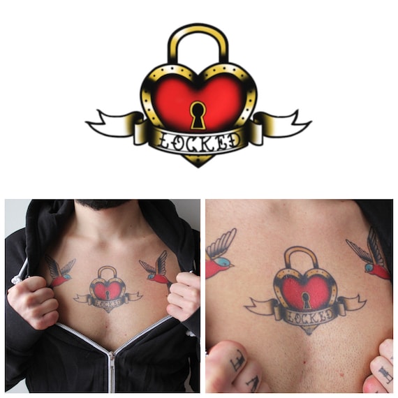 Gesperrt Herz Vintage Temporares Tattoo Jahrgang Etsy