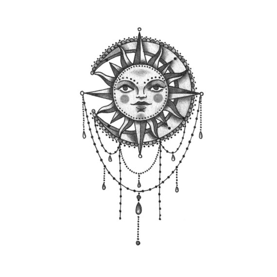 Sun Moon Tattoo Sun Temporary Tattoo Mandala Sun Tattoo Etsy