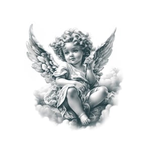 Baby Angel Tattoo - Cherubim Temporary Tattoo / Winged Baby Angel Tattoo / Chicano Temporary Tattoo / Chicana Tattoo / Love Angel Tattoo