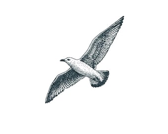 Seagull Tattoo - Seagull Temporary Tattoo / Seagull Dotwork Tattoo / Bird Tattoo / Flying Seagull Tattoo