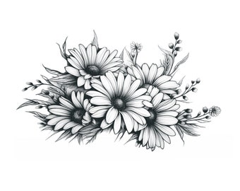 Sunflowers Bouquet Tattoo - Sunflower Temporary Tattoo / Flower Bouquet Tattoo / Floral Tattoo / Sunflowers Temp Tattoo / Tattoos for Women