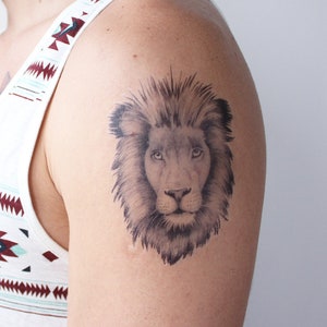 Magnificent Lion - Temporary Tattoo / Realistic Tattoo / Black Tattoo / Animal Tattoo / Leo Tattoo / Zodiac Tattoo / Lion Temporary Tattoo