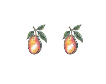Mango Tattoo (Set of 2) - Mango Temporary Tattoos / Fruit Tattoo / Exotic Carabao Mango / Realistic Mango Tattoo