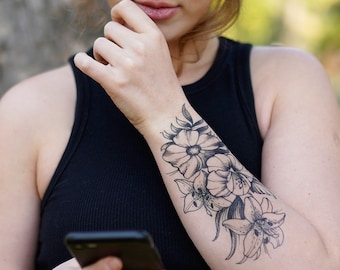 Lily Flower Temporary Tattoo / floral tattoos - Etsy 日本