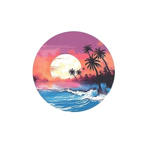 Tropical Sunset Tattoo - Watercolor Temporary Tattoo / Sunset Tattoo / Bali Tattoo / Tropical Sea Tattoo / Palm Trees Tattoo / Sea Waves