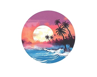 Tropical Sunset Tattoo - Watercolor Temporary Tattoo / Sunset Tattoo / Bali Tattoo / Tropical Sea Tattoo / Palm Trees Tattoo / Sea Waves