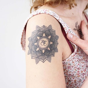 Mandala with OM - Temporary Tattoo / Mandala Tattoo / Geometric Tattoo / Indian Tattoo / Om Temporary Tattoo / Mandala Temporary Tattoo
