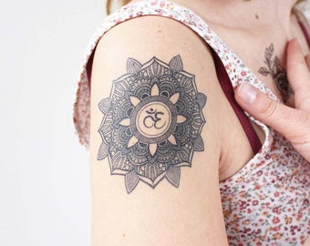 Mandala with OM - Temporary Tattoo / Mandala Tattoo / Geometric Tattoo / Indian Tattoo / Om Temporary Tattoo / Mandala Temporary Tattoo
