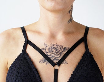 Black Vintage Rose - Flower Temporary Tattoo / Rose Tattoo / Black Flower / Vintage Rose / Floral Tattoo / Black Rose Temporary Tattoo