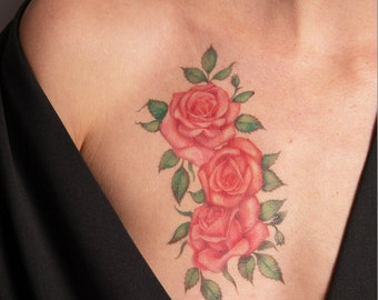 Vintage Pink Roses Tattoo / Roses Temporary Tattoo / Pink Rose Tattoo / Realistic Rose Tattoo / Girly Tattoo / Flower Tattoo / Floral Tattoo