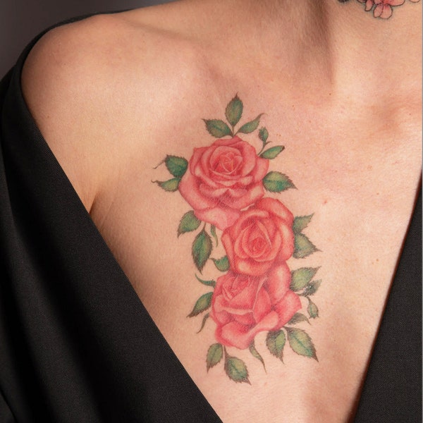 Vintage Pink Roses Tattoo / Roses Temporary Tattoo / Pink Rose Tattoo / Realistic Rose Tattoo / Girly Tattoo / Flower Tattoo / Floral Tattoo