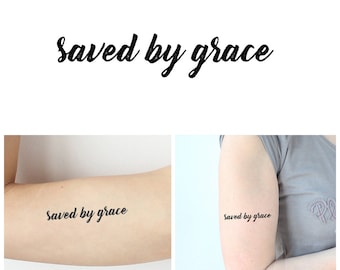 Saved by Grace set of 2 Temporary Tattoo / Quote Tattoo / - Etsy Norway