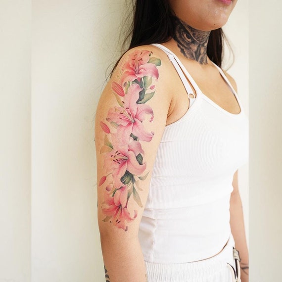 Tatuaggi Temporanei Con Fiori Colorati, Rose E Gigli, Margherite - Foto 8