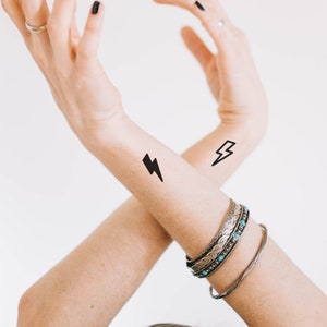 Thunder Temporary Tattoo (Set of 2) - Thunderbolt Tattoo / Lightning Temporary Tattoo / Small Tattoo / Little Tattoo /Flash Temporary Tattoo